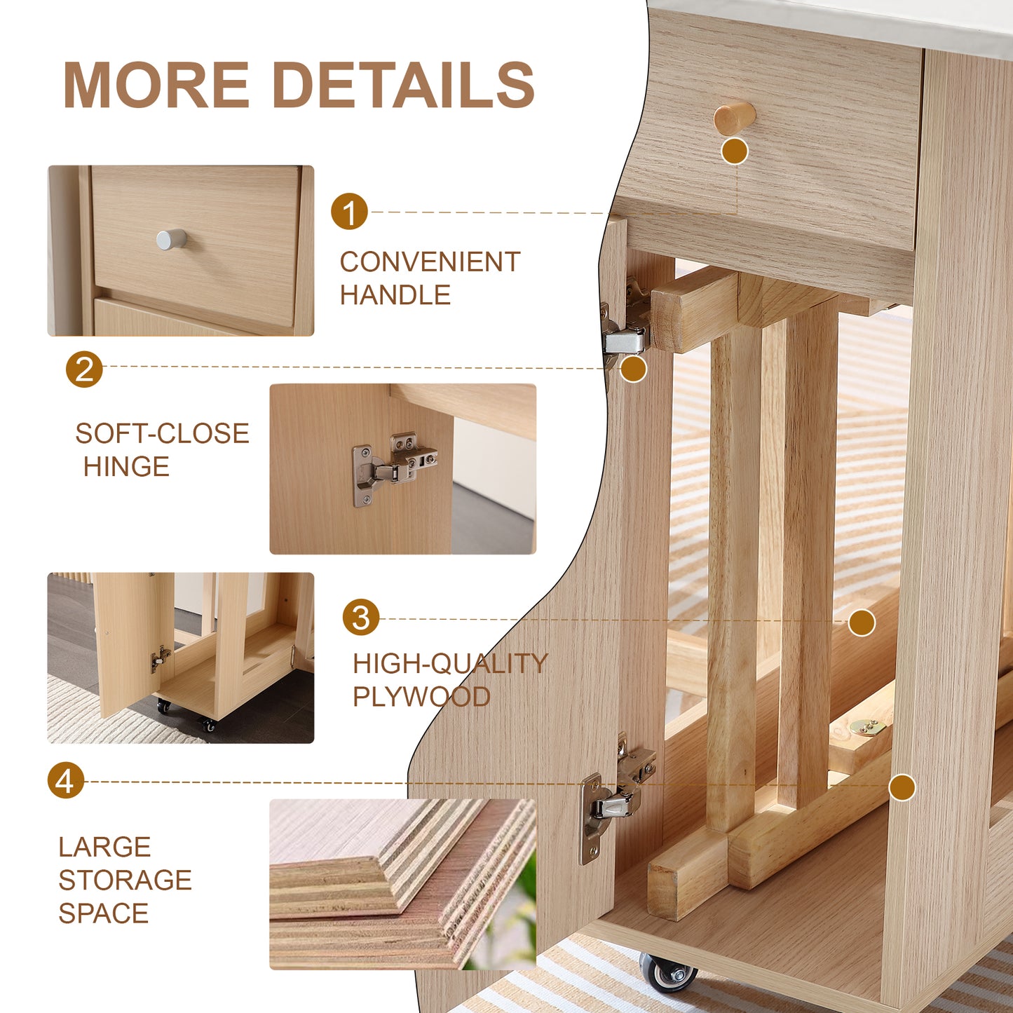 Folding Dining Table, Foldable Table for Space Saving, Drop Leaf Dining Table with 2 Drawers and 4 Wheels, Extendable Dining Table for Living Room, Kitchen, Farmhouse(Wood Marble)