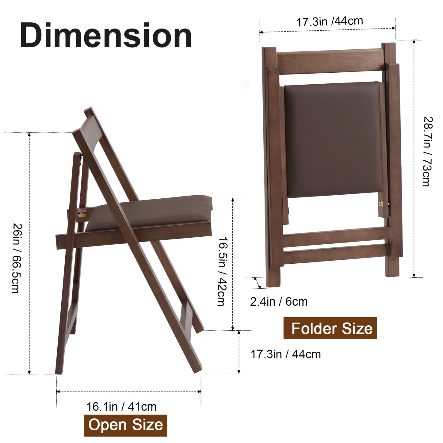 zenHarmet Folding Dining Chairs with Cushion,  Padded Folding Chairs Lightweight, Modern Folding Patio Chairs, Wooden Dining Chairs, Foldable Chairs Set of 2 for Camping, Picnic, Office, Party, Walnut