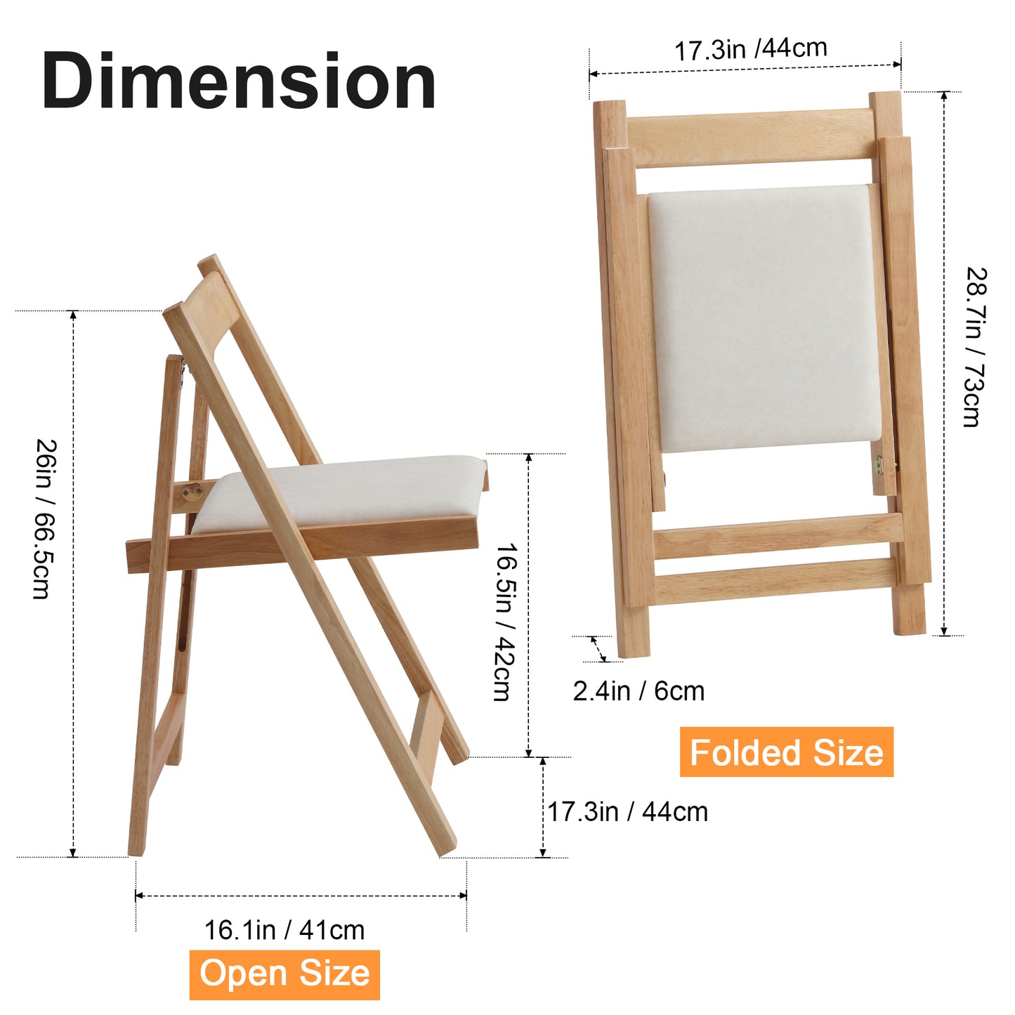 zenHarmet Folding Dining Chairs with Cushion,  Padded Folding Chairs Lightweight, Modern Folding Patio Chairs, Wooden Dining Chairs, Foldable Chairs Set of 2 for Camping, Picnic, Office, Party (Wood)