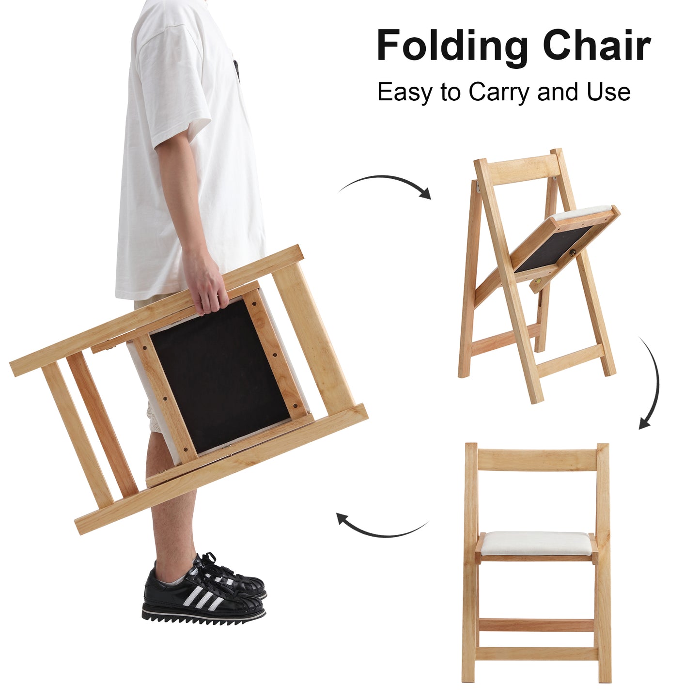 zenHarmet Folding Dining Chairs with Cushion,  Padded Folding Chairs Lightweight, Modern Folding Patio Chairs, Wooden Dining Chairs, Foldable Chairs Set of 2 for Camping, Picnic, Office, Party (Wood)