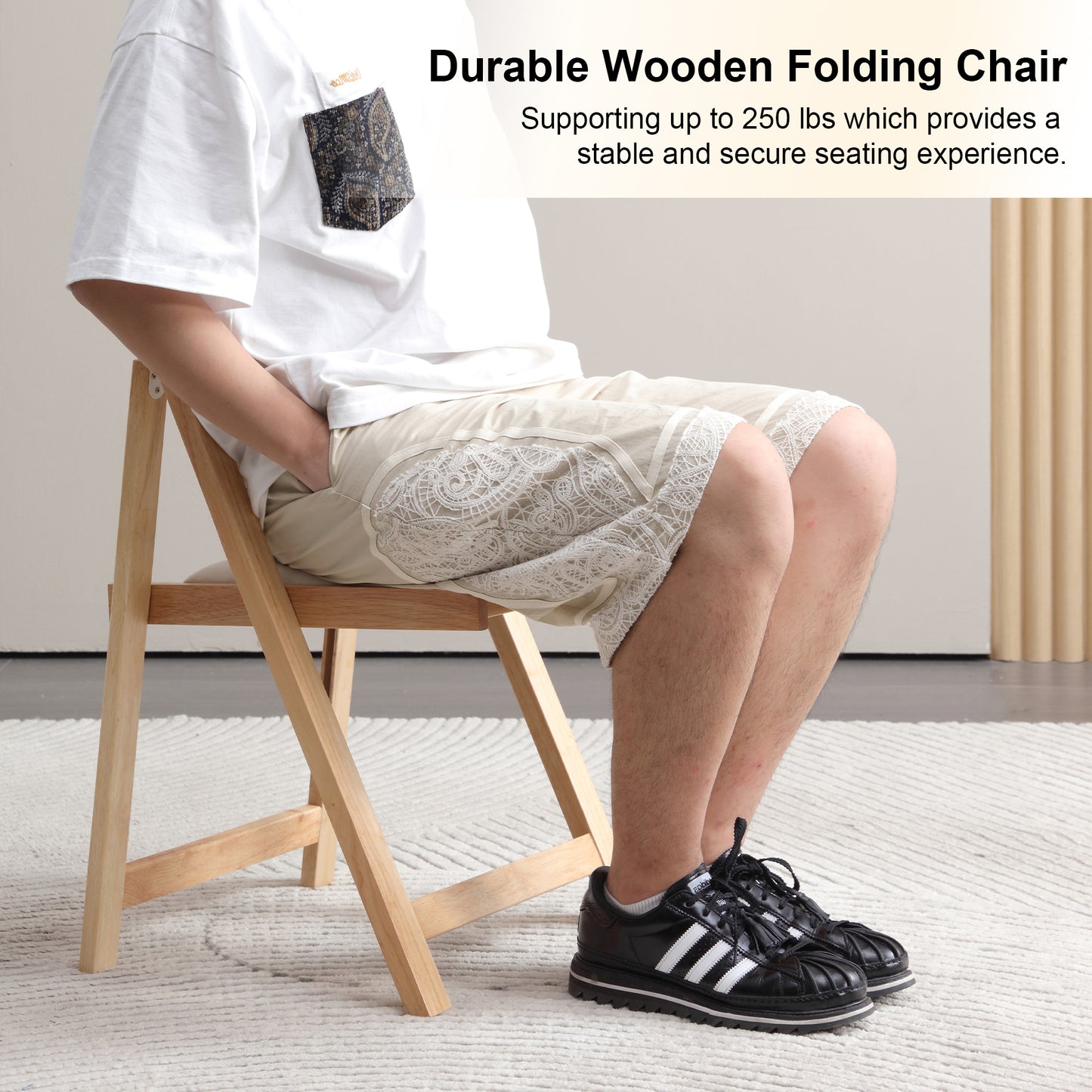 zenHarmet Folding Dining Chairs with Cushion,  Padded Folding Chairs Lightweight, Modern Folding Patio Chairs, Wooden Dining Chairs, Foldable Chairs Set of 2 for Camping, Picnic, Office, Party (Wood)