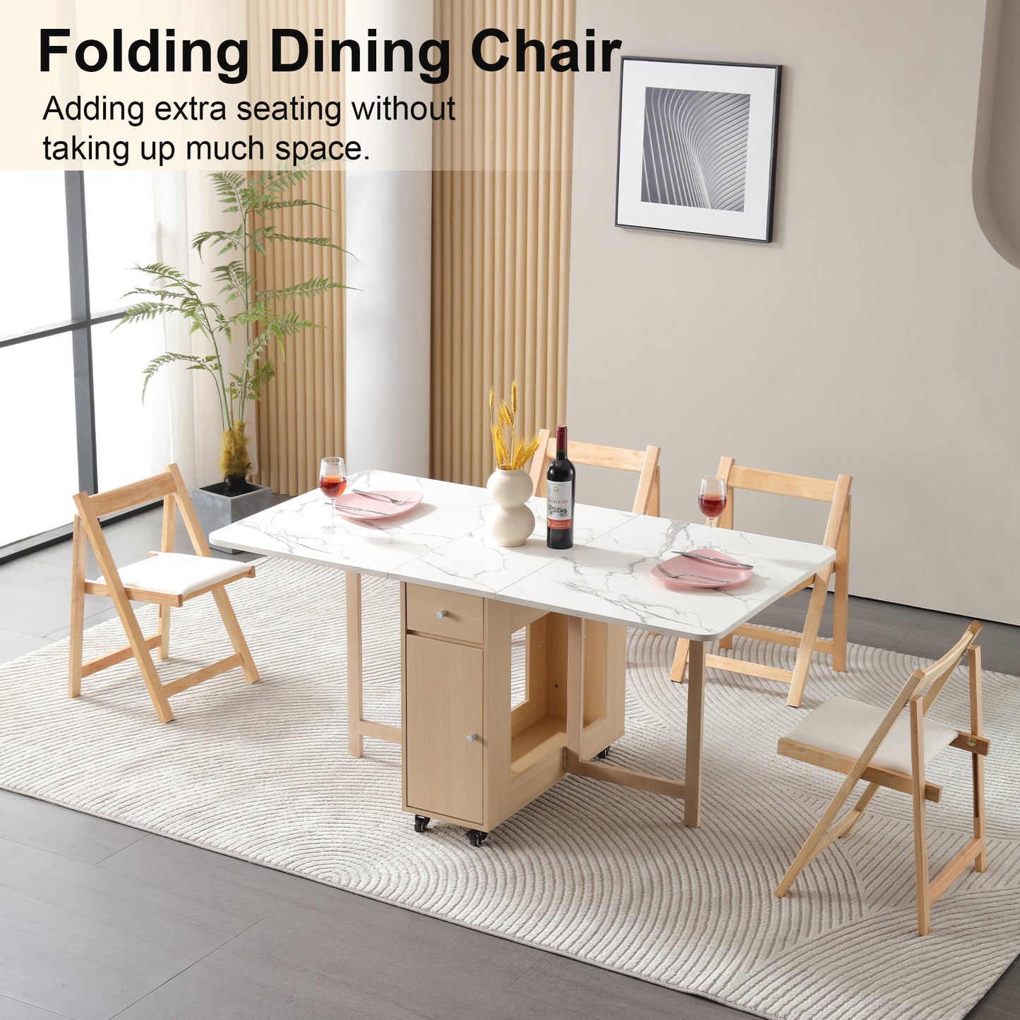 zenHarmet Folding Dining Chairs with Cushion,  Padded Folding Chairs Lightweight, Modern Folding Patio Chairs, Wooden Dining Chairs, Foldable Chairs Set of 2 for Camping, Picnic, Office, Party (Wood)