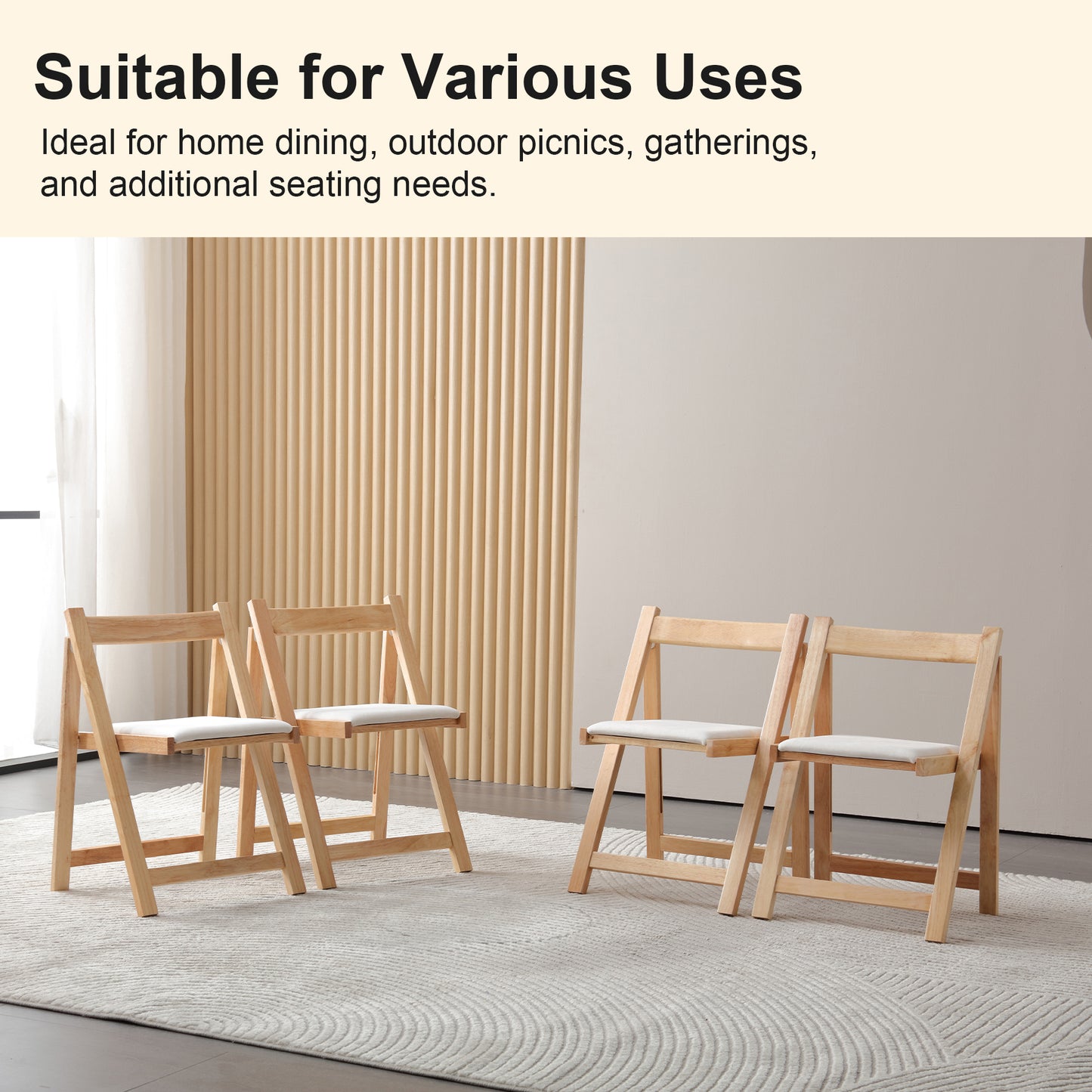 zenHarmet Folding Dining Chairs with Cushion,  Padded Folding Chairs Lightweight, Modern Folding Patio Chairs, Wooden Dining Chairs, Foldable Chairs Set of 2 for Camping, Picnic, Office, Party (Wood)