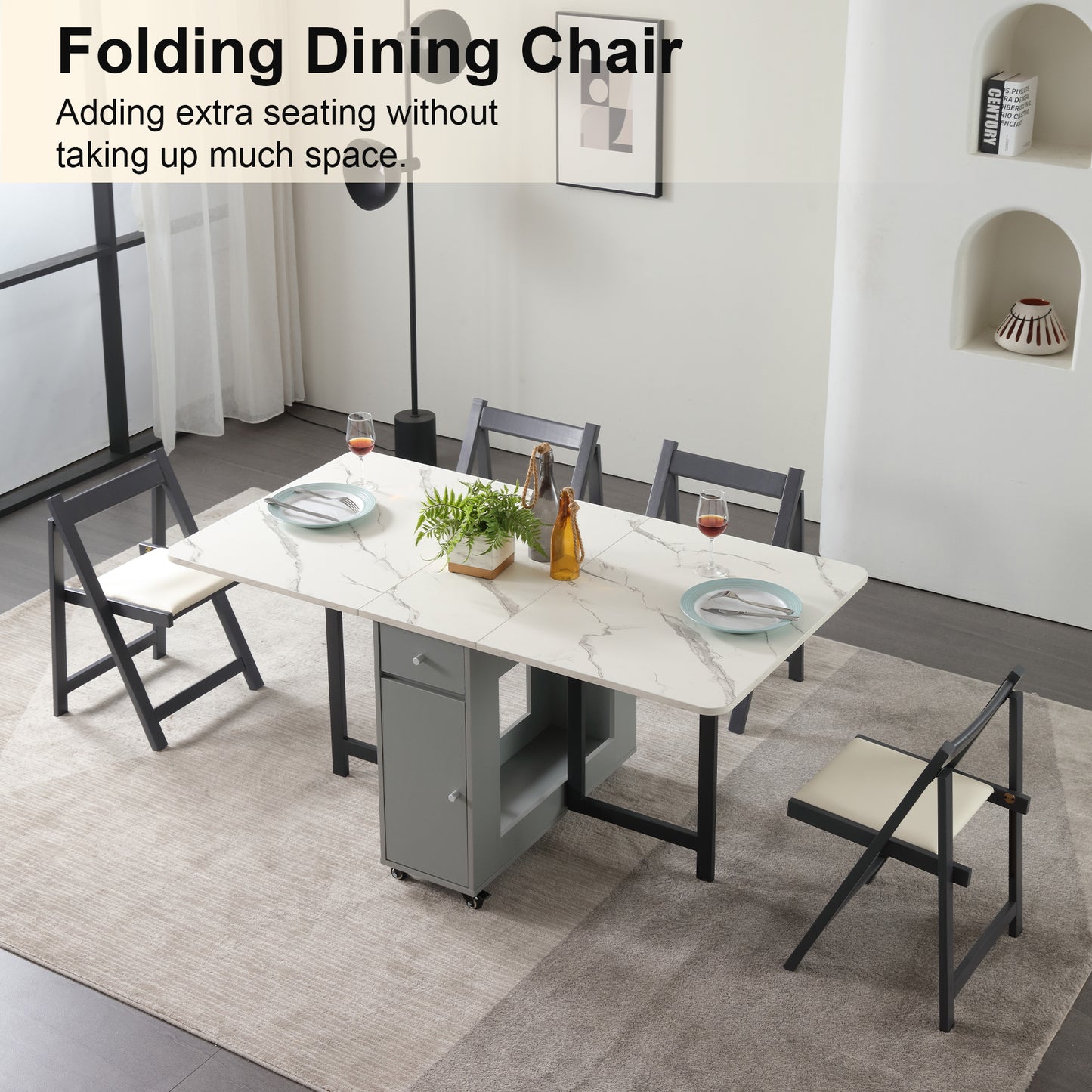 zenHarmet Folding Dining Chairs with Cushion,  Padded Folding Chairs Lightweight, Modern Folding Patio Chairs, Wooden Dining Chairs, Foldable Chairs Set of 2 for Camping, Picnic, Office, Party (Grey)