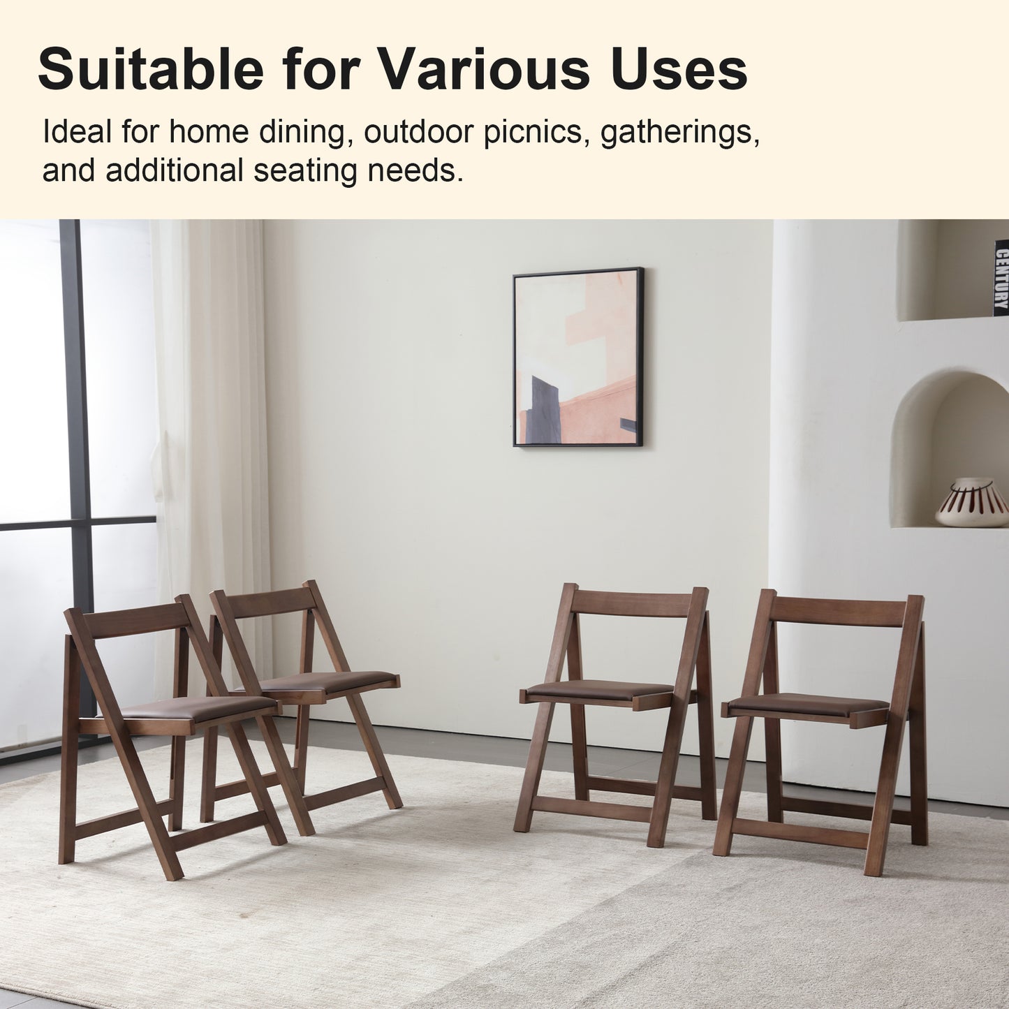 zenHarmet Folding Dining Chairs with Cushion,  Padded Folding Chairs Lightweight, Modern Folding Patio Chairs, Wooden Dining Chairs, Foldable Chairs Set of 2 for Camping, Picnic, Office, Party, Walnut