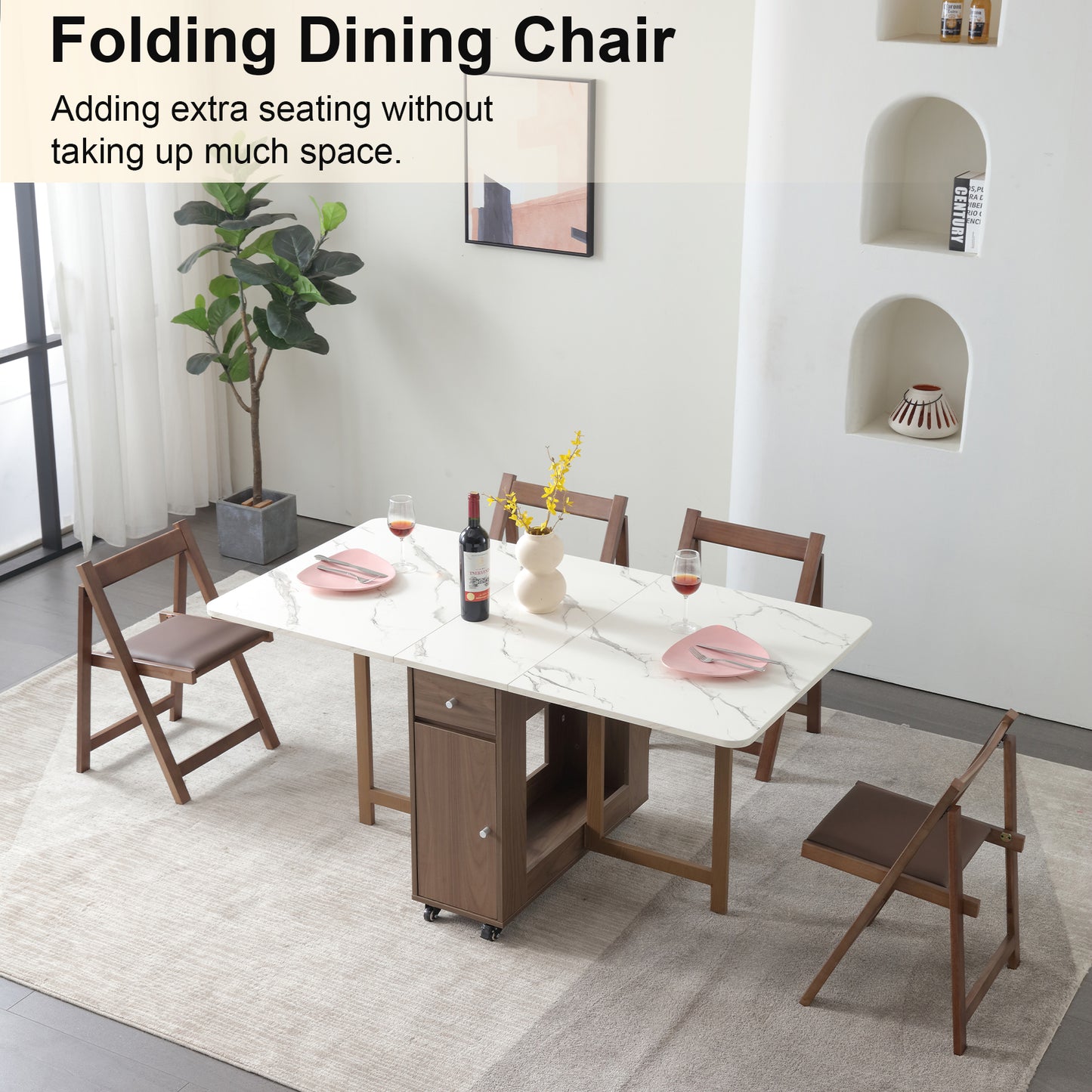 zenHarmet Folding Dining Chairs with Cushion,  Padded Folding Chairs Lightweight, Modern Folding Patio Chairs, Wooden Dining Chairs, Foldable Chairs Set of 2 for Camping, Picnic, Office, Party, Walnut