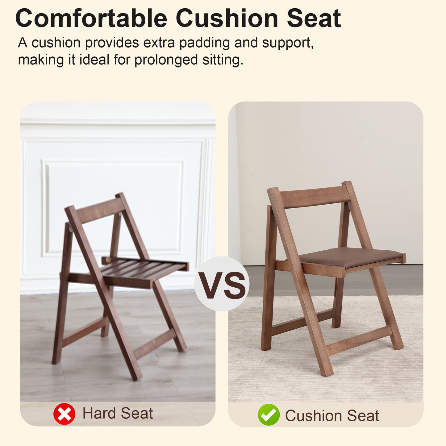 zenHarmet Folding Dining Chairs with Cushion,  Padded Folding Chairs Lightweight, Modern Folding Patio Chairs, Wooden Dining Chairs, Foldable Chairs Set of 2 for Camping, Picnic, Office, Party, Walnut